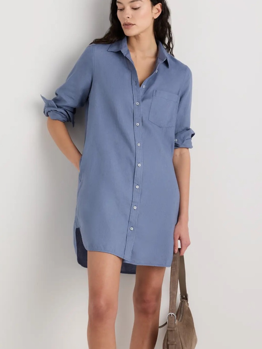 NWOT Quince 100% Linen Shirt Dress in Moonstone Blue XS
